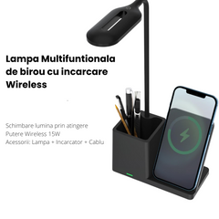 Lampa Led de Birou, Masa si Noptiera Multifunctionala 3 in 1 Business Pro Binovation® cu incarcare Wireless Wanty
