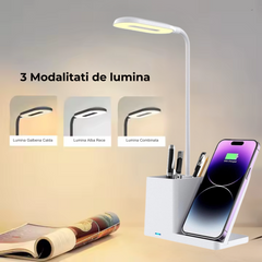 Lampa Led de Birou, Masa si Noptiera Multifunctionala 3 in 1 Business Pro Binovation® cu incarcare Wireless Wanty