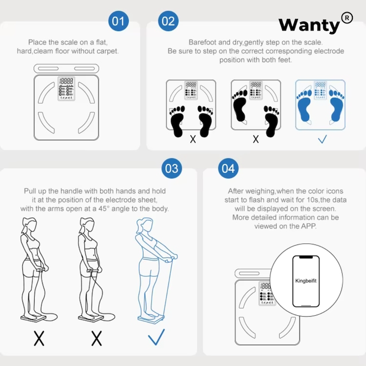 Cântar smart Wanty® pentru sănătate și monitorizare corporală