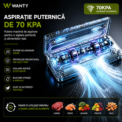 Aparat de Vidat si Sigilat Alimente ProLine Wanty®️, Clasa A, Putere 240W, -70kPa