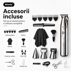 Masina de Tuns si Ras Pro - 5 in 1 Pentru Par, Barba, Corp, Nas