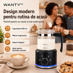 familie bucurandu-se de cafea cu spuma de lapte facuta acasa