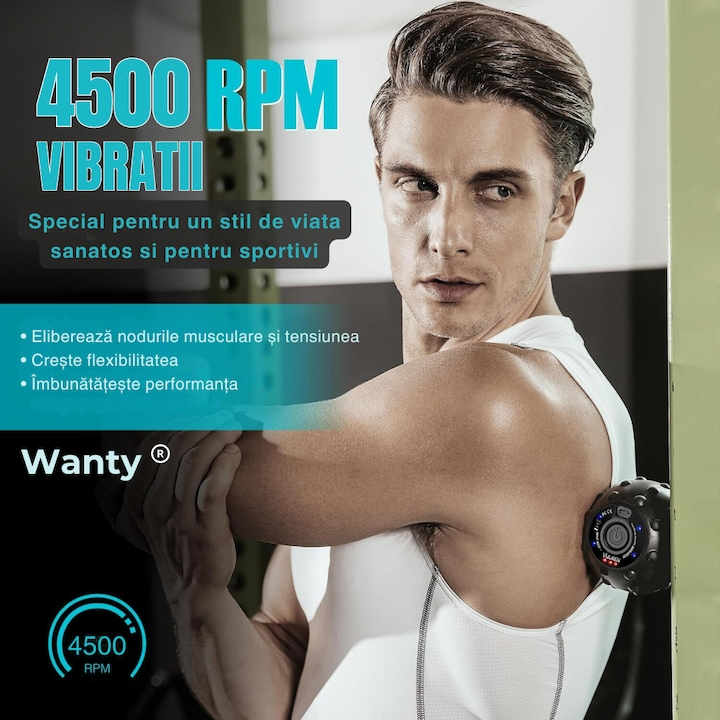 Minge de Masaj Profesionala Fitness cu vibratii pentru Tesuturi Adanci si Puncte Trigger Wanty