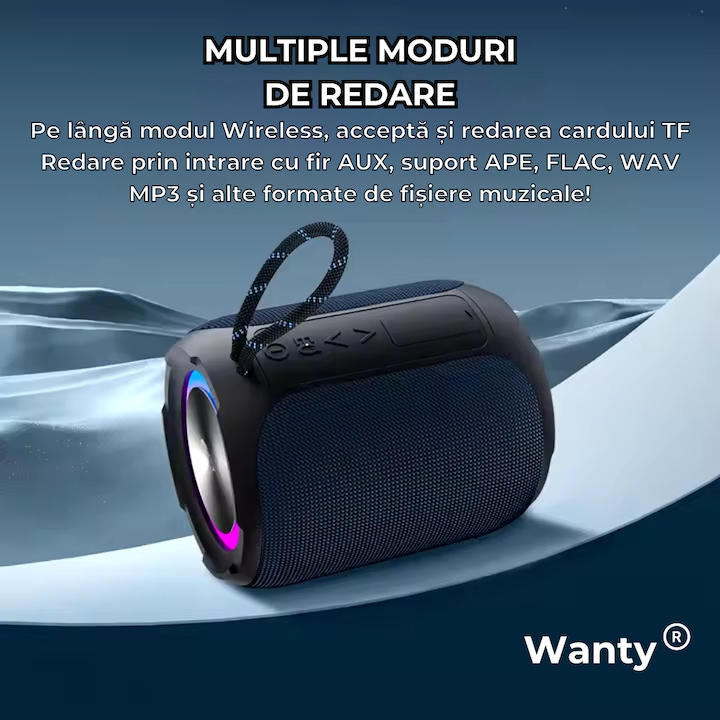 Boxa portabila Pro Wanty®, Deep Bass, Lumini RGB, Putere 40W, Baterie 4400mAh, Bluetooth 5.3, Triplu EQ Sound, Wanty