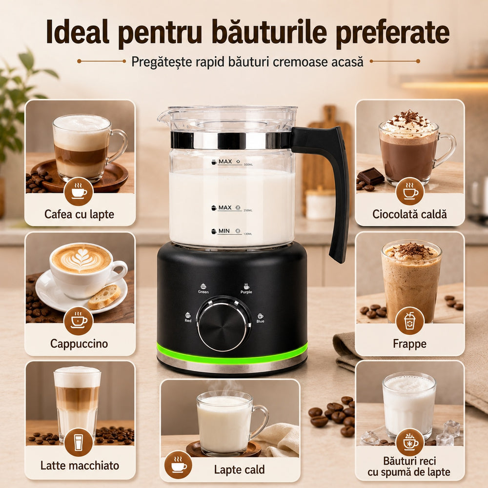 spumator de lapte pentru cafea cu lapte, cappuccino, latte macchiato, ciocolata calda si frappe