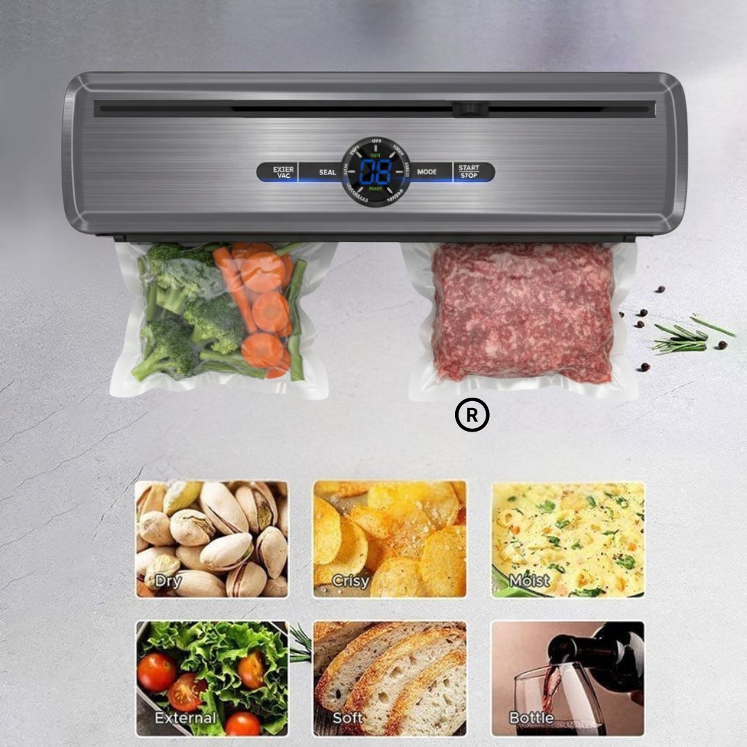 Aparat de Vidat si Sigilat Alimente Automat Wanty®️, Clasa A, Putere 135W, 2 Motoare -70kPa, Bara de lipire de 32cm, Latime lipire 5mm