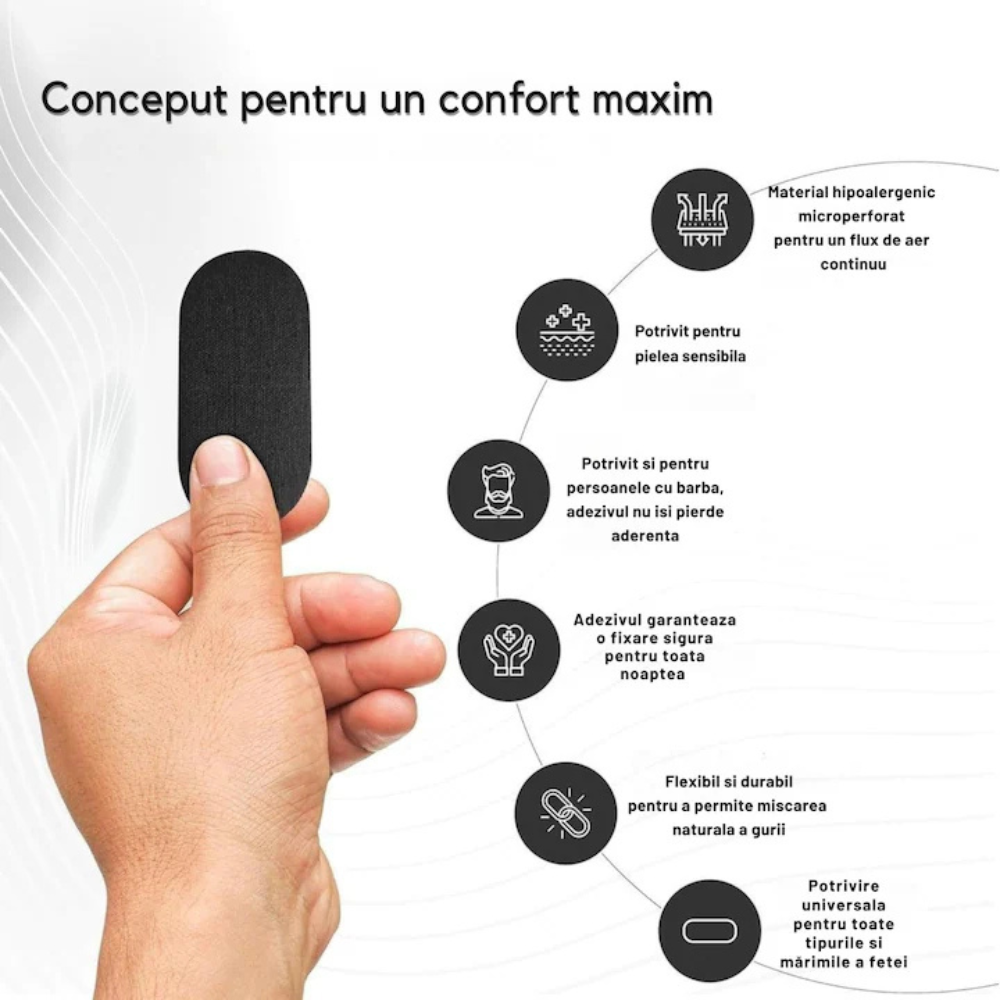 Set 30 Benzi tip Plasture Anti-sforait Binovation®, Material Hipoalergenic, Rezistent la umezeala si confortabil