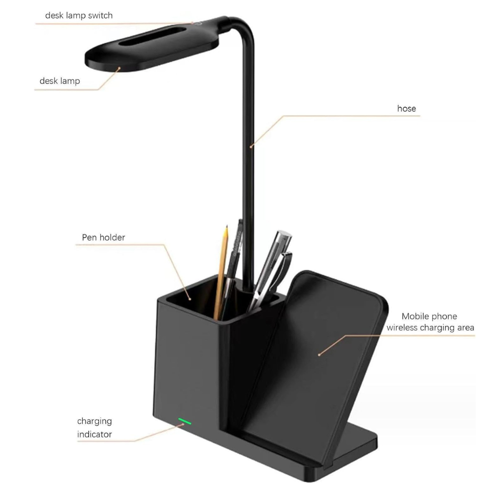 Lampa Led de Birou, Masa si Noptiera Multifunctionala 3 in 1 Business Pro Binovation® cu incarcare Wireless