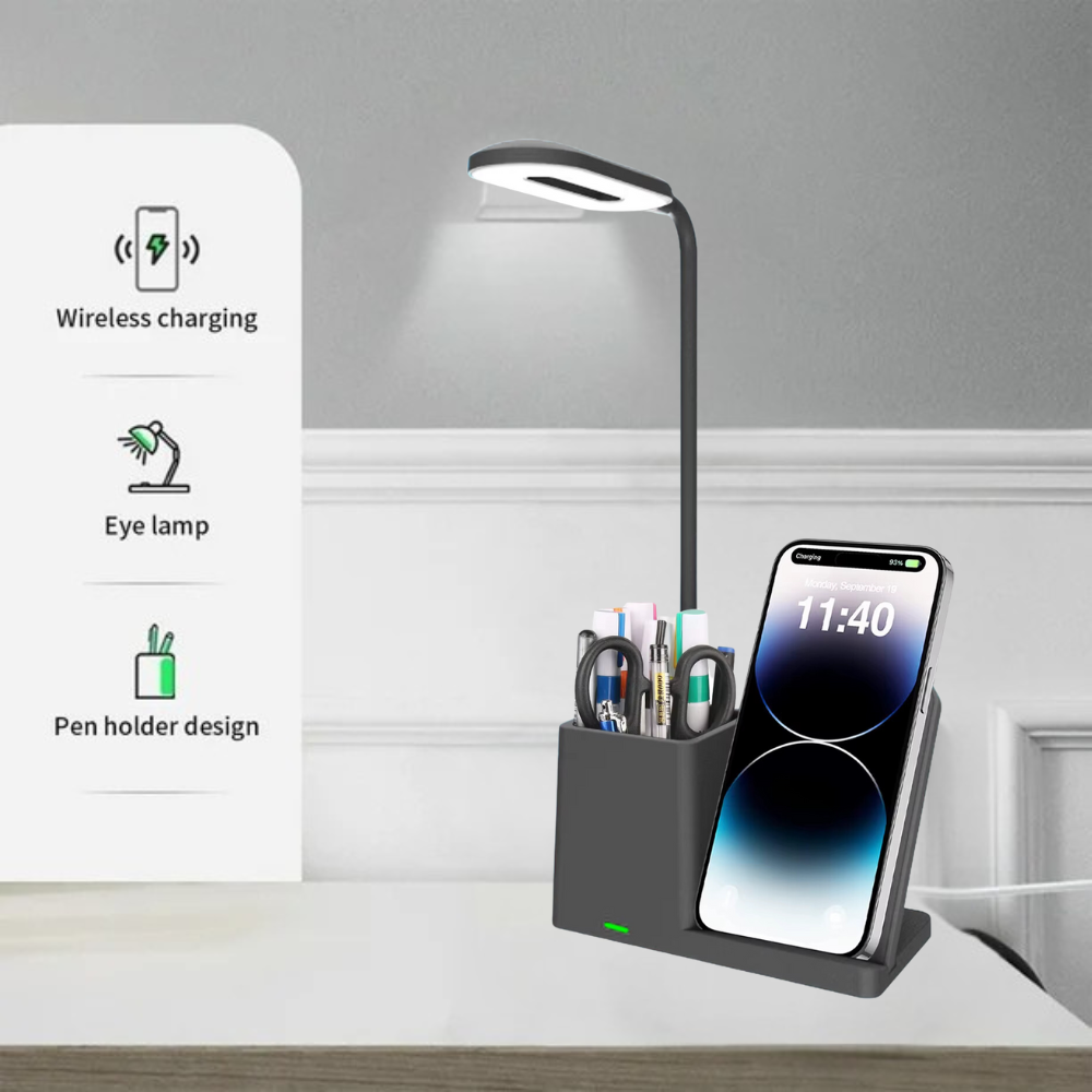 Lampa Led de Birou, Masa si Noptiera Multifunctionala 3 in 1 Business Pro Binovation® cu incarcare Wireless