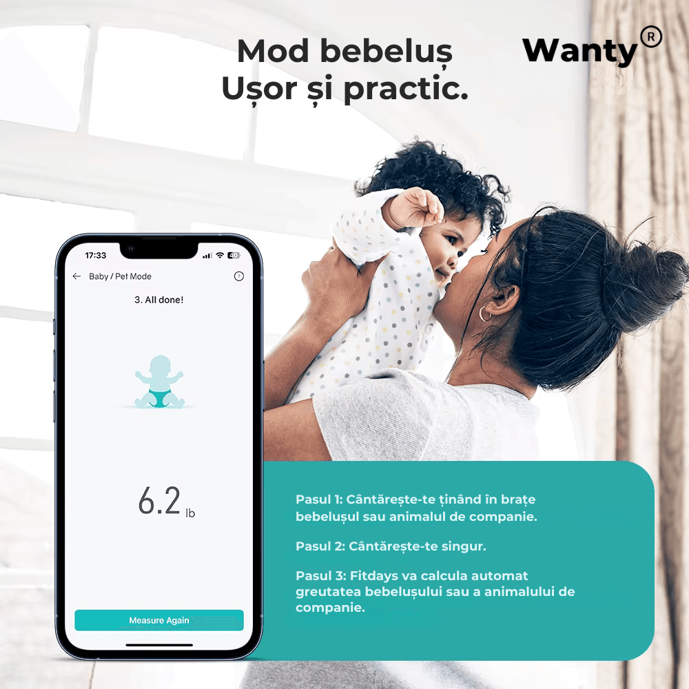 Cantar Corporal Inteligent Profesional Wanty®, 18 Indici Corporali, 8 Senzori de analiza
