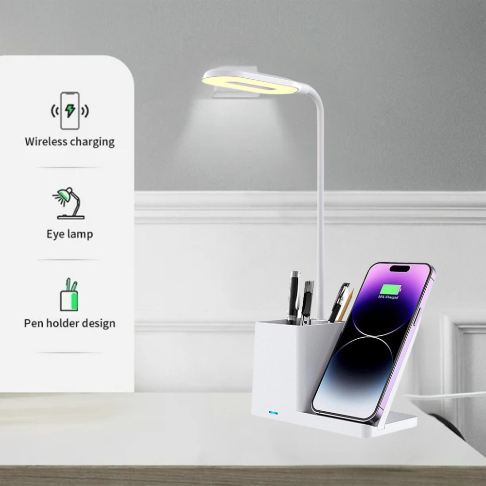 Lampa Led de Birou, Masa si Noptiera Multifunctionala 3 in 1 Business Pro Binovation® cu incarcare Wireless