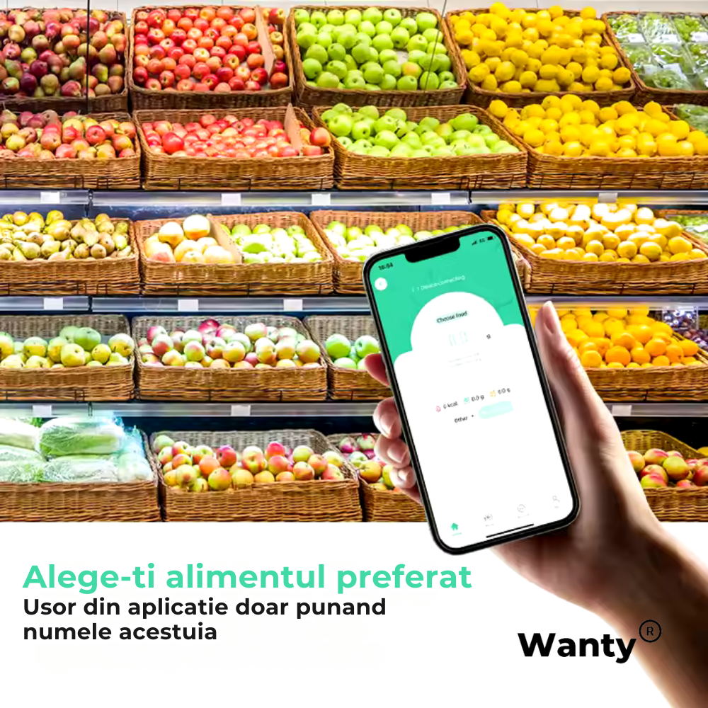Cantar de bucatarie Smart Wanty® cu Aplicatie IOS/Android si Incarcare USB