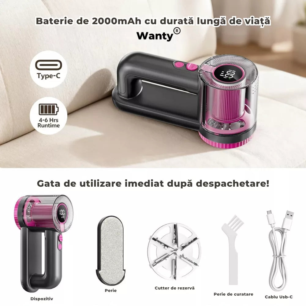 Aparat de Curatat Scame Wanty®, 2000mAh, Portabil, Recipient 200ml Usor de Curatat