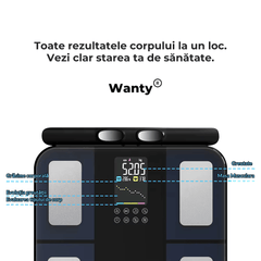 Cantar Corporal Inteligent Profesional Wanty®, 18 Indici Corporali, 8 Senzori de analiza