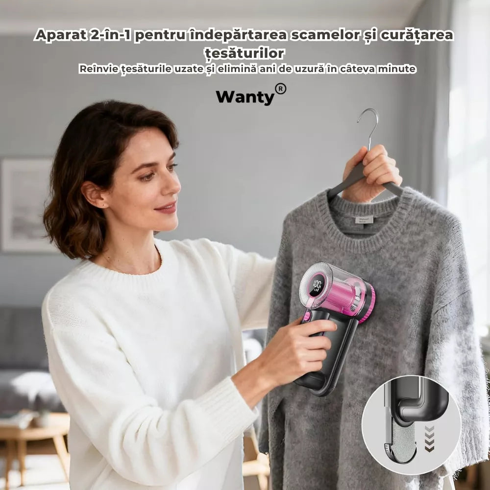Aparat de Curatat Scame Wanty®, 2000mAh, Portabil, Recipient 200ml Usor de Curatat