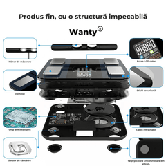 Cantar Corporal Inteligent Profesional Wanty®, 18 Indici Corporali, 8 Senzori de analiza