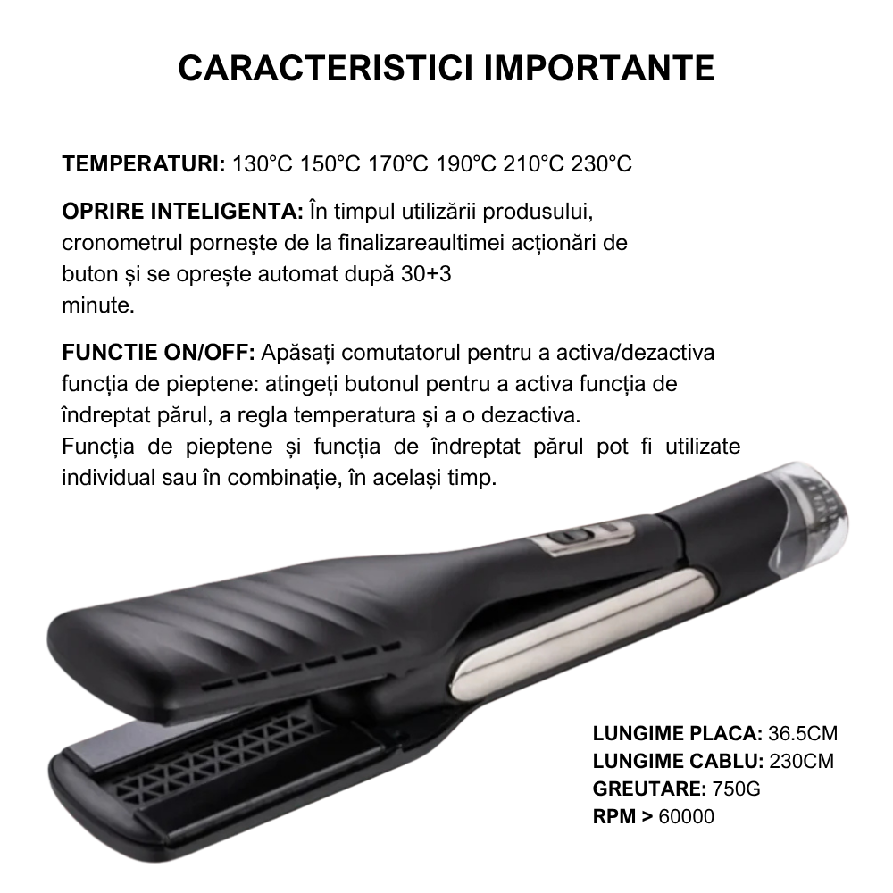 Placa de Par profesionala Wanty® HS-800, 2 in 1 cu Air Comb