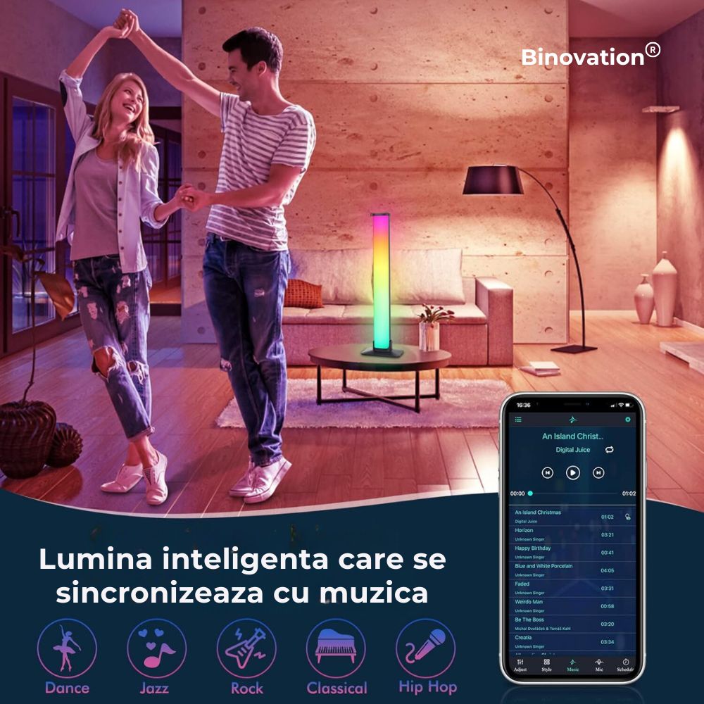 Set 2 Lampi Led smart cu Bluetooth profesionale RGB Binovation®