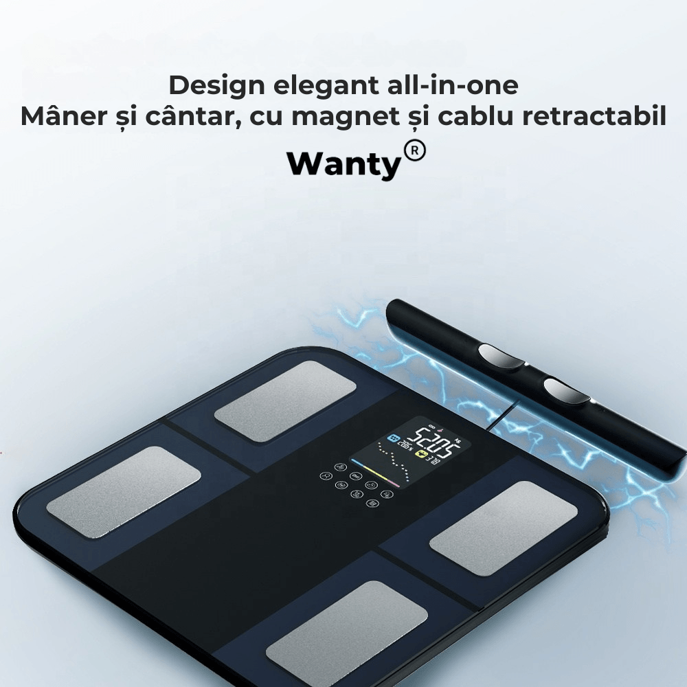 Cantar Corporal Inteligent Profesional Wanty®, 18 Indici Corporali, 8 Senzori de analiza