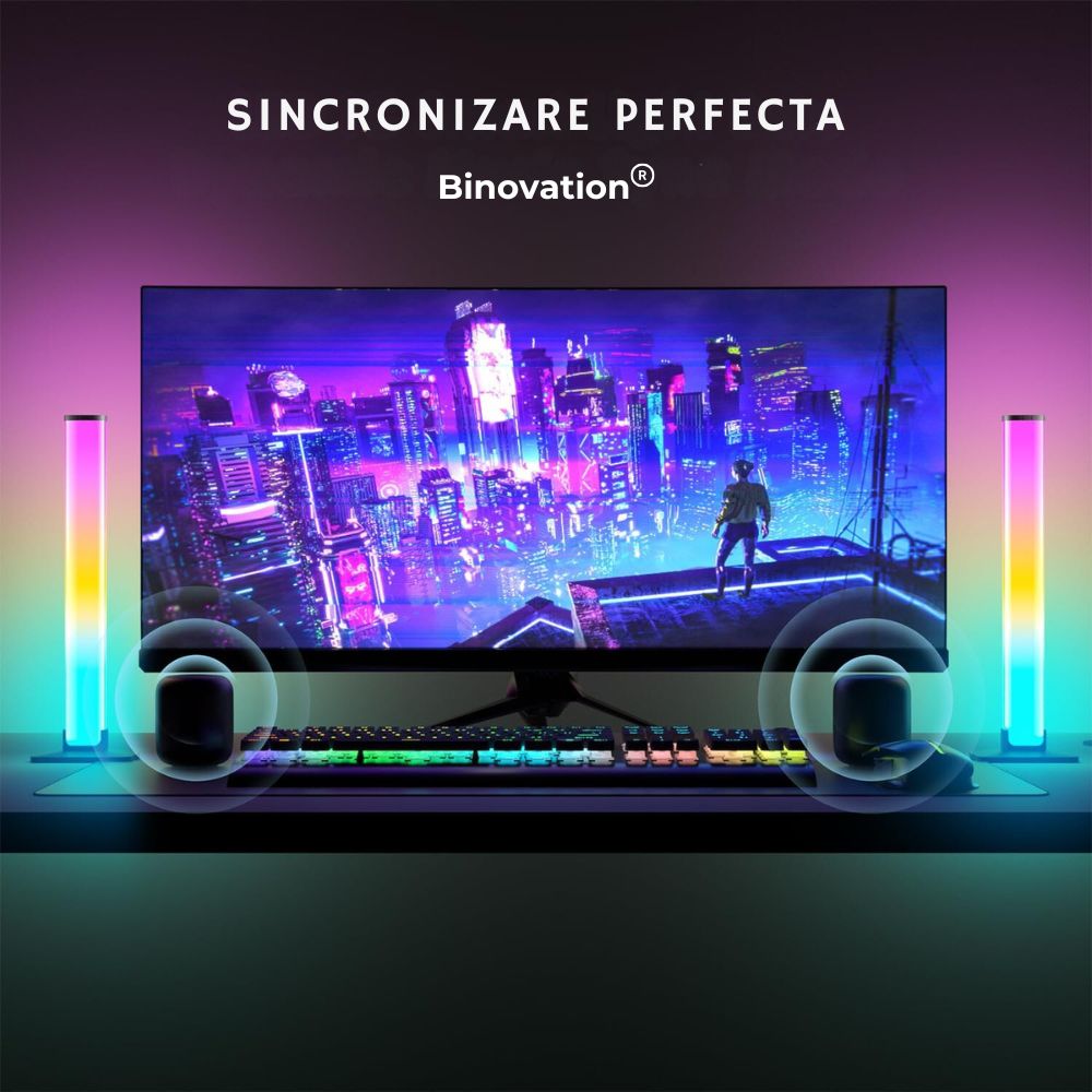 Set 2 Lampi Led smart cu Bluetooth profesionale RGB Binovation®