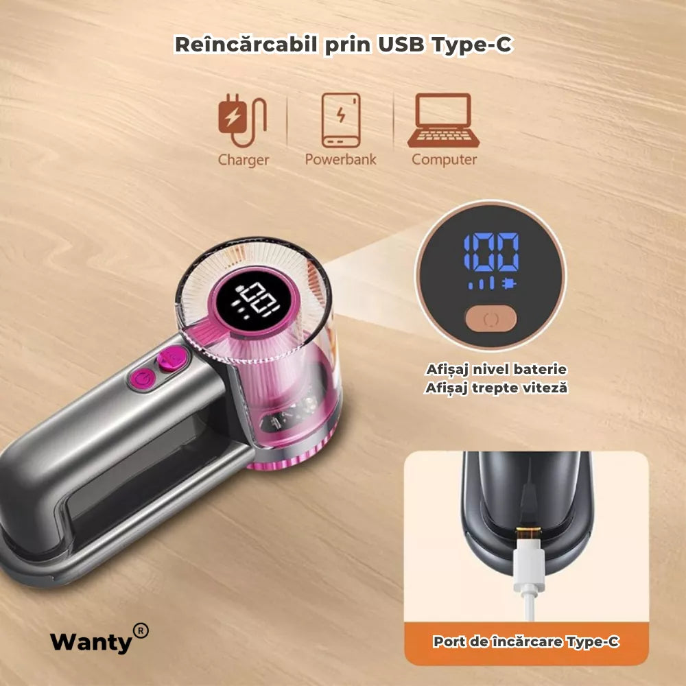 Aparat de Curatat Scame Wanty®, 2000mAh, Portabil, Recipient 200ml Usor de Curatat