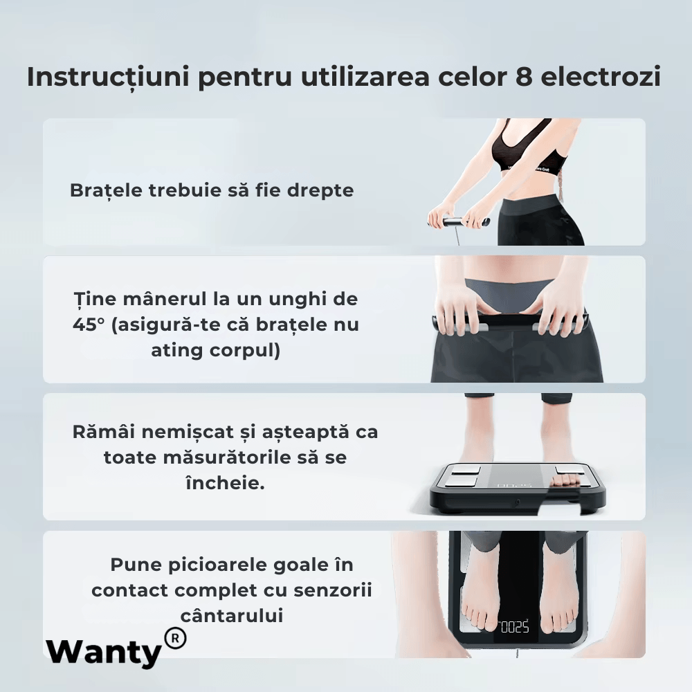 Cantar Corporal Inteligent Profesional Wanty®, 18 Indici Corporali, 8 Senzori de analiza