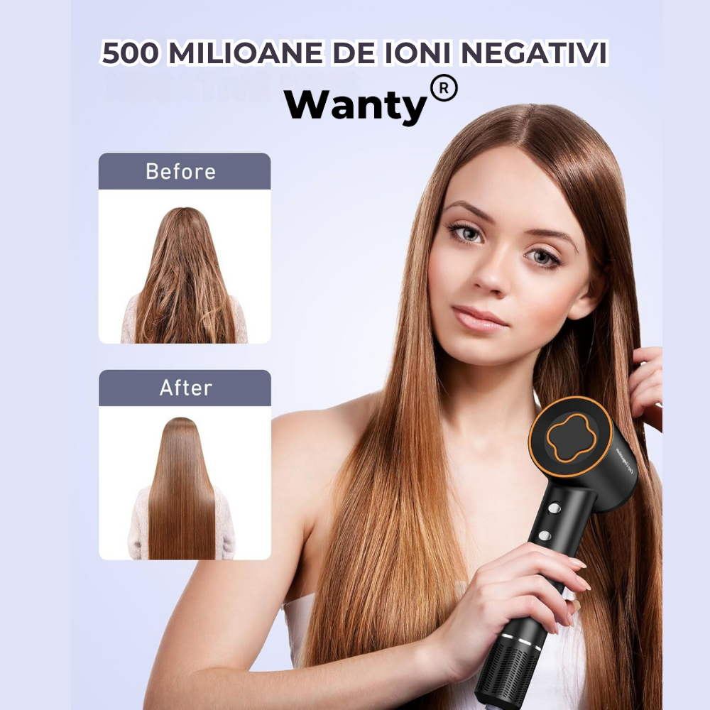 Uscator de Par Ionic Profesional Wanty®, Feon, 150.000 RPM, 1500W, 2 Viteze cu 3 Trepte de Temperatura 30° 50° 80°