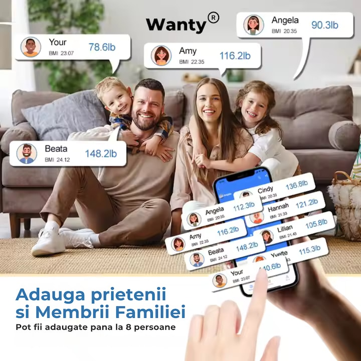 Cântar digital Wanty® cu aplicație pentru progres fitness