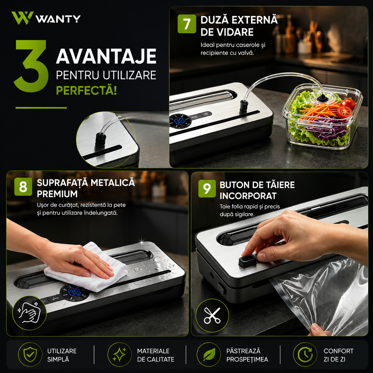 Aparat de Vidat si Sigilat Alimente ProLine Wanty®️, Clasa A, Putere 240W, -70kPa
