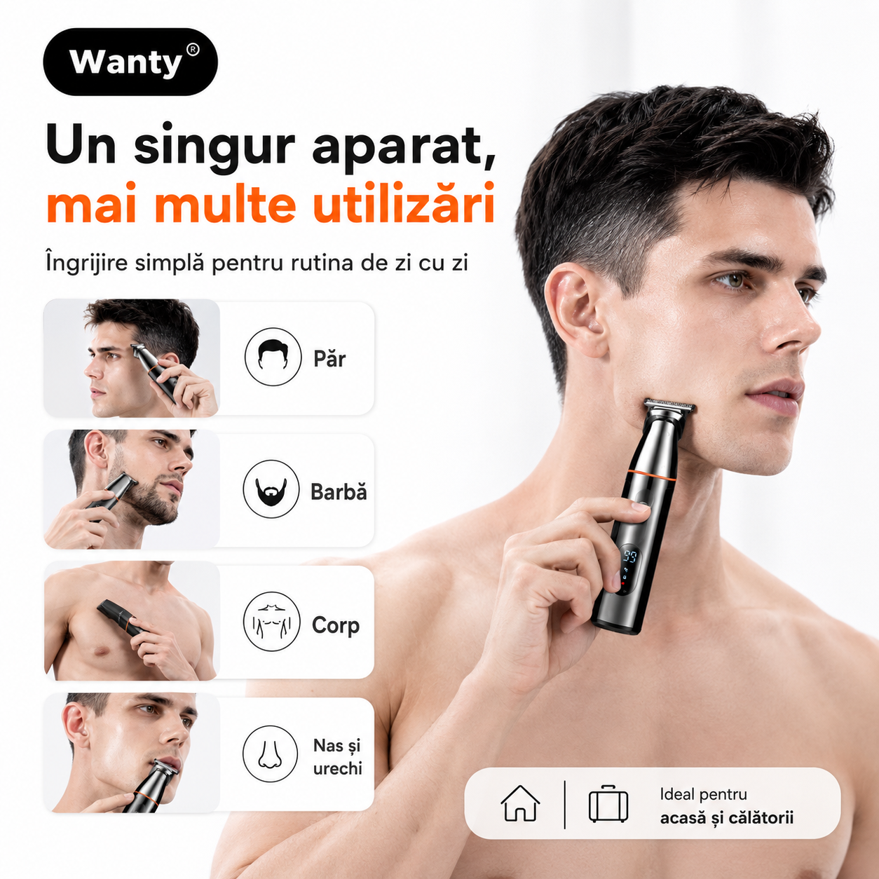 Masina de Tuns si Ras Pro - 5 in 1 Pentru Par, Barba, Corp, Nas