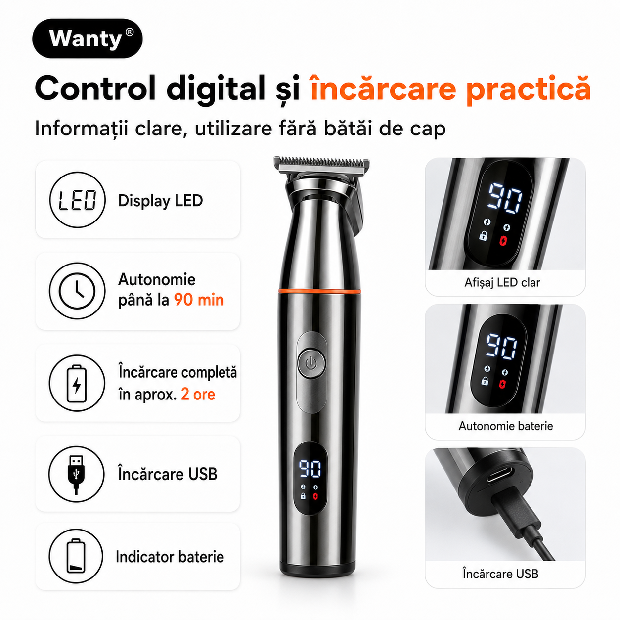 Masina de Tuns si Ras Pro - 5 in 1 Pentru Par, Barba, Corp, Nas