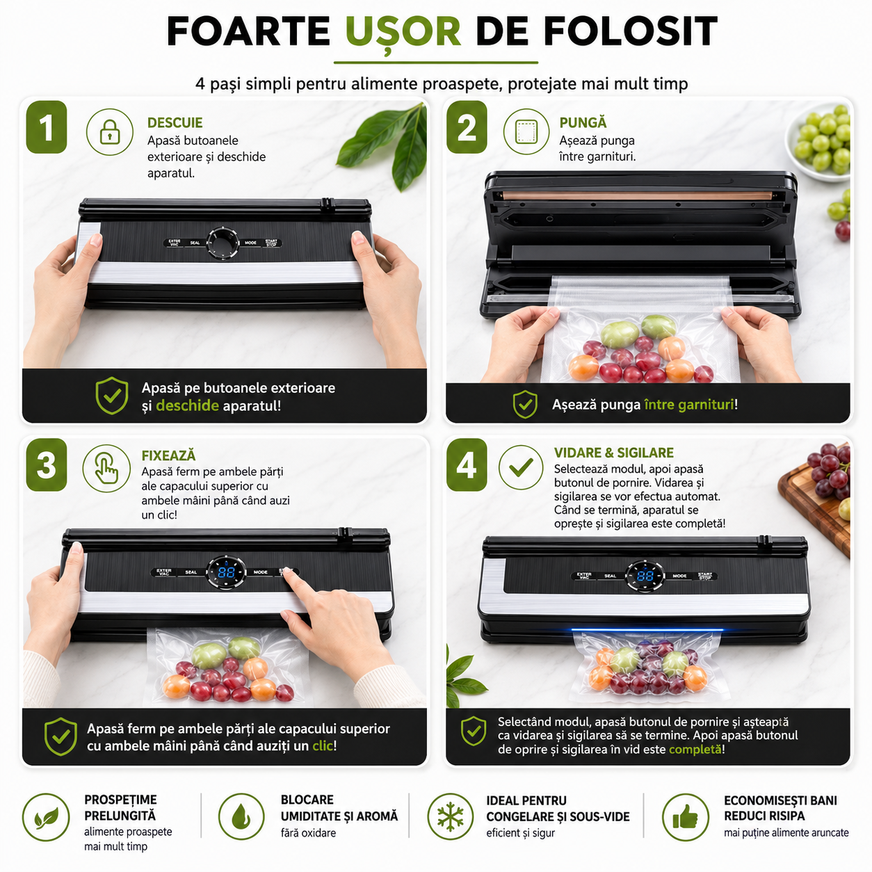 Aparat de Vidat si Sigilat Alimente Wanty 135W, Lungime lipire 30cm, Latime 5mm, Rola x600 etichete autoadezive, 1x Marker, Dop Vin si 10x Pungi incluse