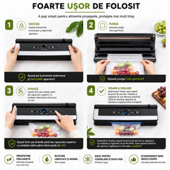 Aparat de Vidat si Sigilat Alimente Wanty 135W, Lungime lipire 30cm, Latime 5mm, Rola x600 etichete autoadezive, 1x Marker, Dop Vin si 10x Pungi incluse