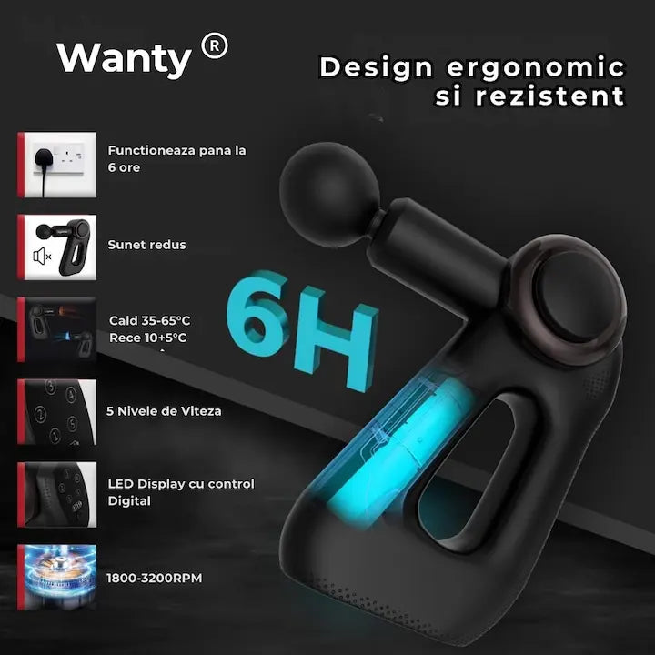 Dispozitiv de masaj Wanty® PRO Gun relaxare musculară