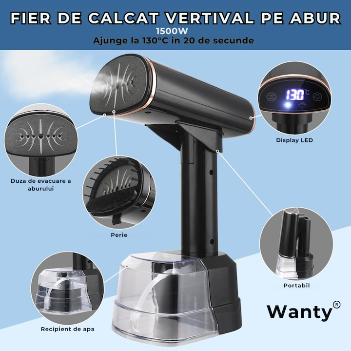 Fier portabil Wanty® cu abur continuu și rezervor detașabil