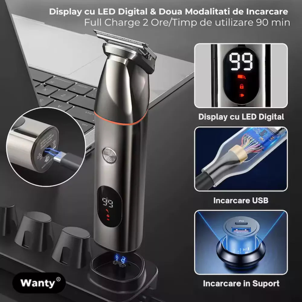 aparat de tuns cu display digital si incarcare usb