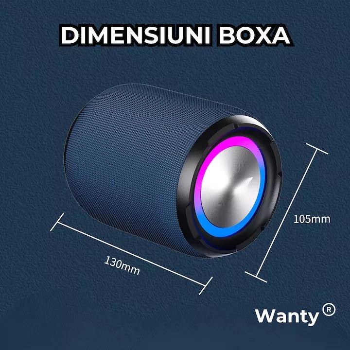 boxa bluethoot cu dimensiuni 130 mm si 105 mm