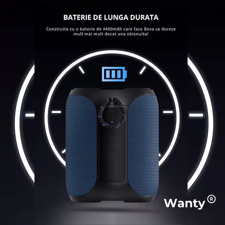 boxa portabila cu baterie de lunga durata pana la 6-8 ore