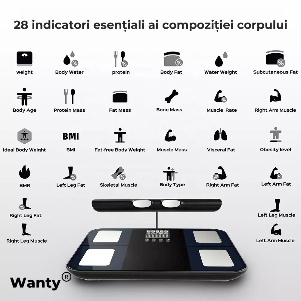 cantar inteligent cu 28 indicatori ai compozitiei corporale