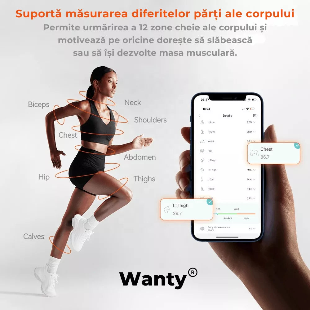 centimetru smart cu masurarea diferitelor parti ale corpului