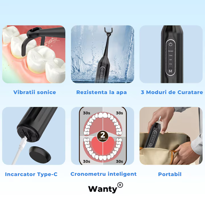 Dispozitiv Electric pentru Curatarea Dintilor cu Ata Dentara Wanty®