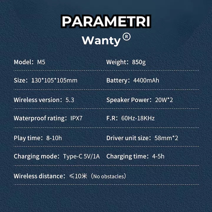 Boxa portabila Pro Wanty®, Deep Bass, Lumini RGB, Putere 40W, Baterie 4400mAh, Bluetooth 5.3, Triplu EQ Sound,