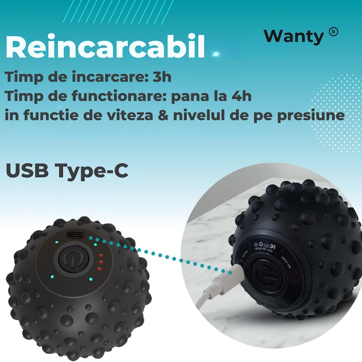 Minge de Masaj Profesionala Fitness cu vibratii pentru Tesuturi Adanci si Puncte Trigger Wanty