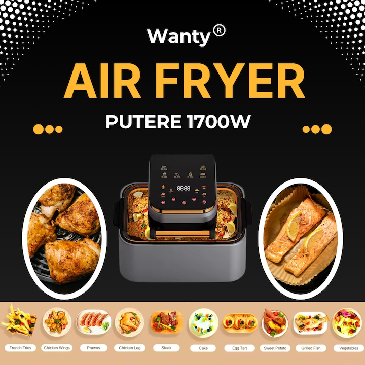 Friteuza cu aer cald Wanty®️ Premium Smart Air Fryer 1700W 12L Wanty
