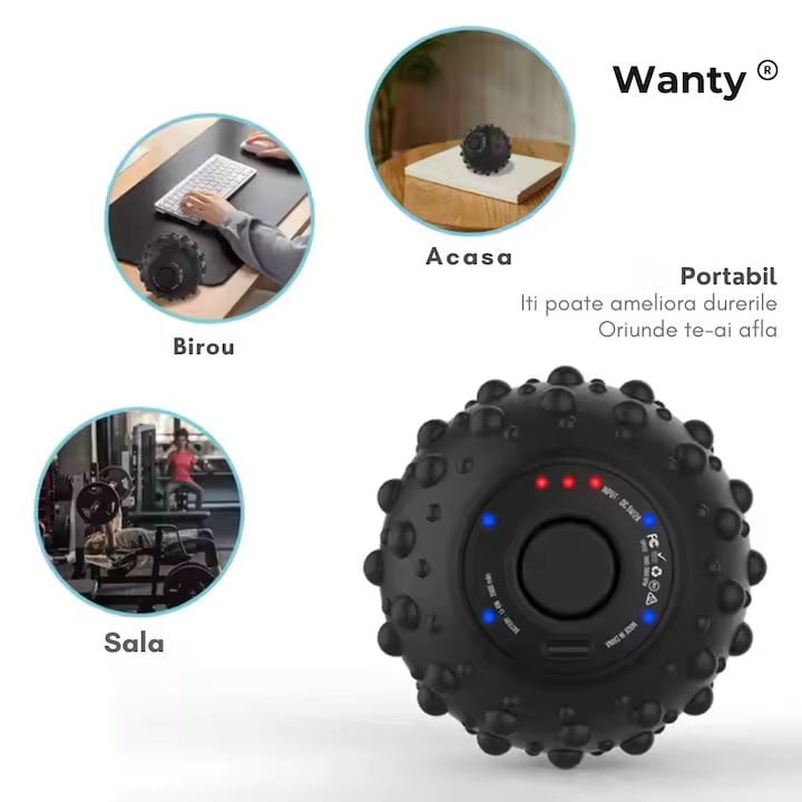 Minge de Masaj Profesionala Fitness cu vibratii pentru Tesuturi Adanci si Puncte Trigger Wanty