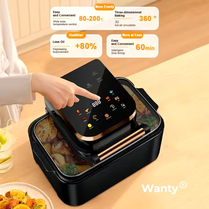 Friteuza cu aer cald Wanty®️ Premium Smart Air Fryer 1700W 12L Wanty